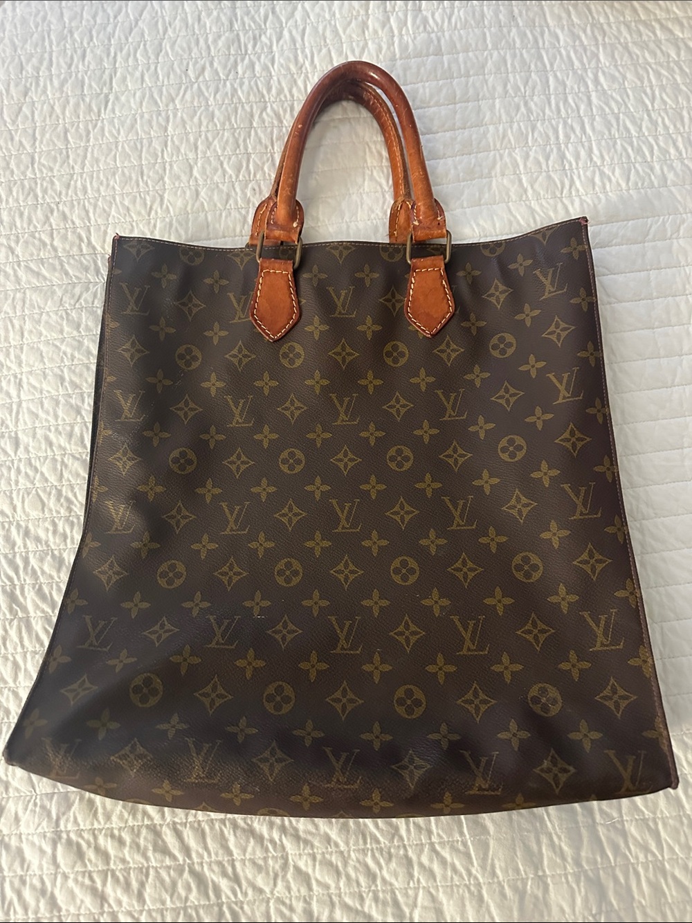 Louis Vuitton Brown Monogram Canvas Handbag with Natural Leather Handles